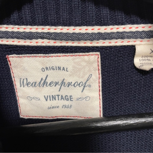 Vintage Weatherproof Holiday Knit Sweater quarter zip navy - Picture 5 of 6
